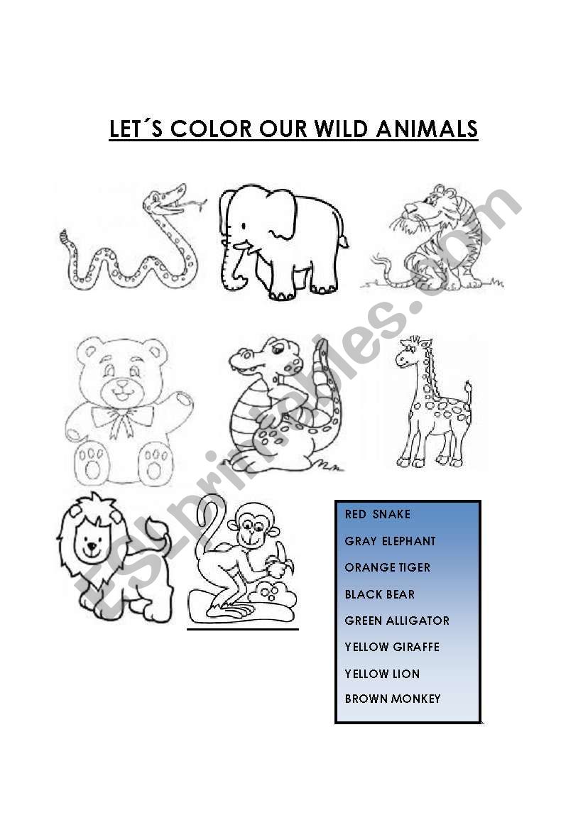 WILD ANIMALS TO COLOR worksheet