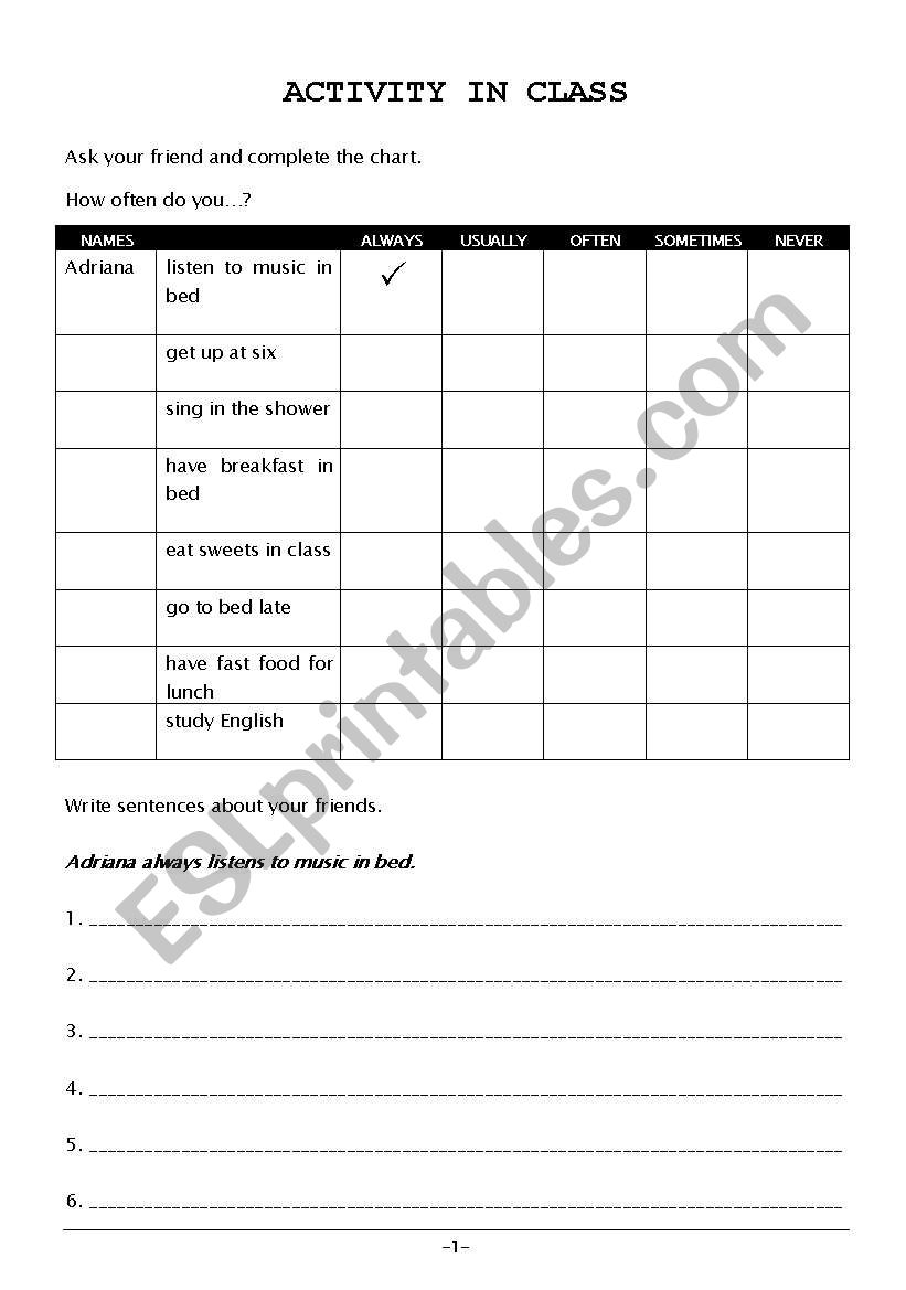 Adverbs of Frequency worksheet