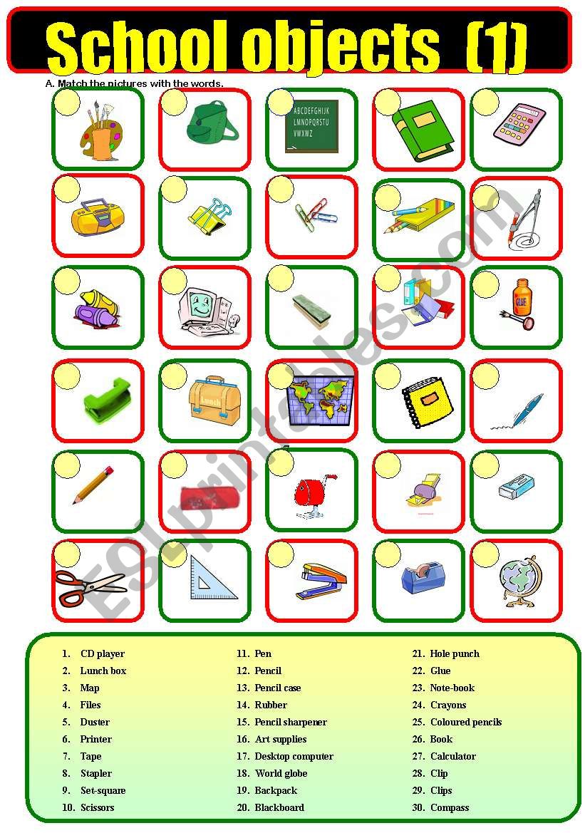 School  objects (1) worksheet