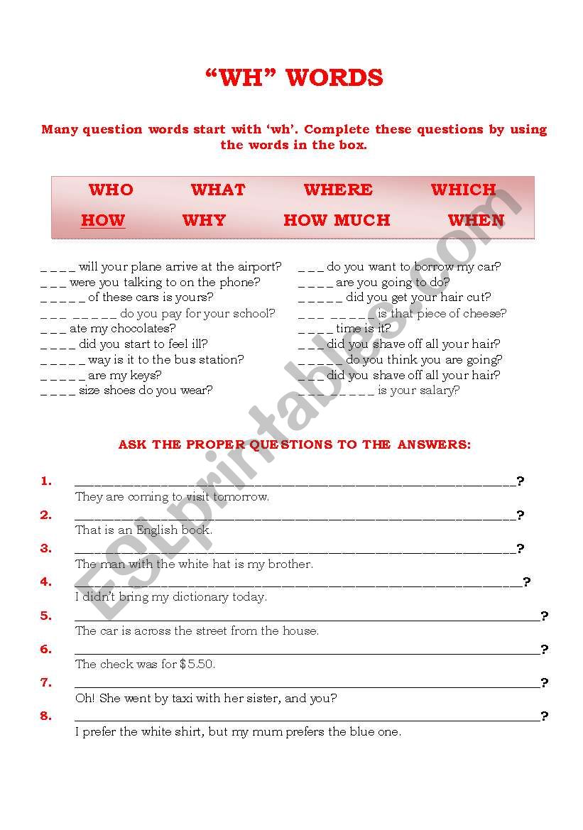 WH words. worksheet