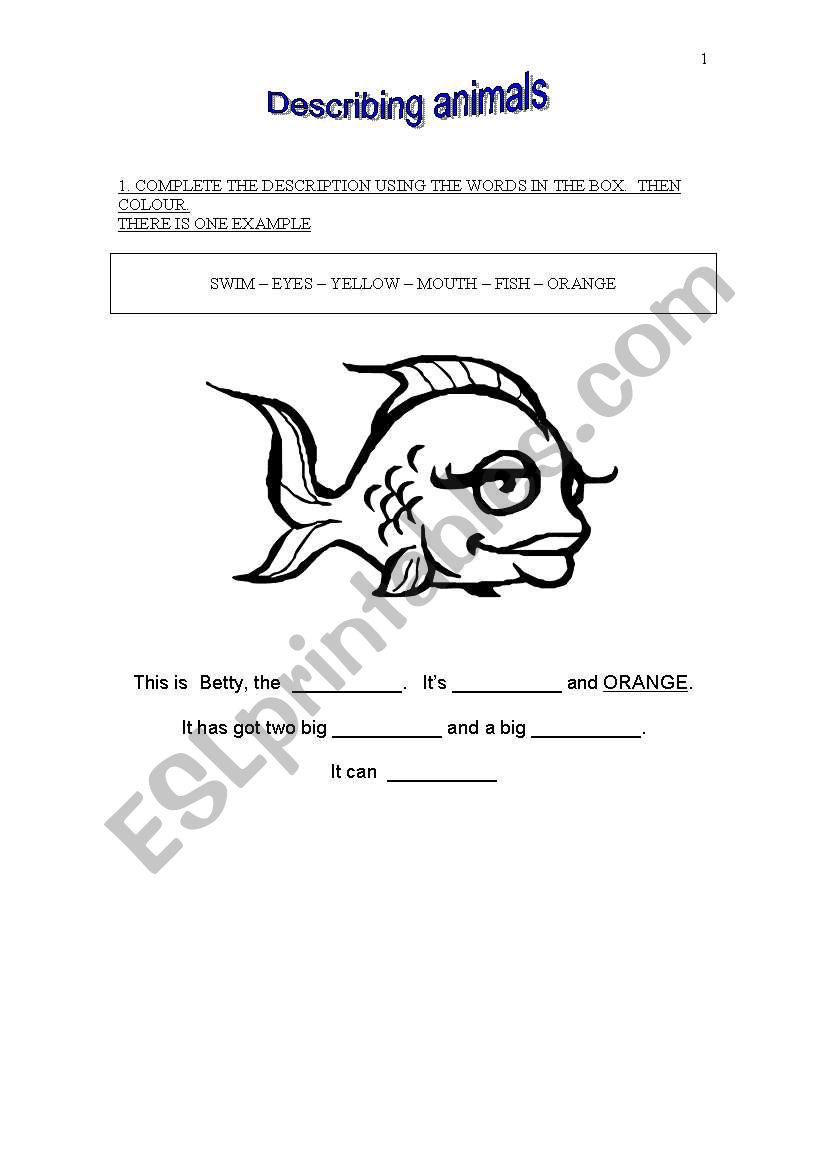 Describing animals worksheet