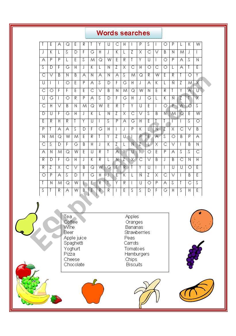 word searches about foods and drinks