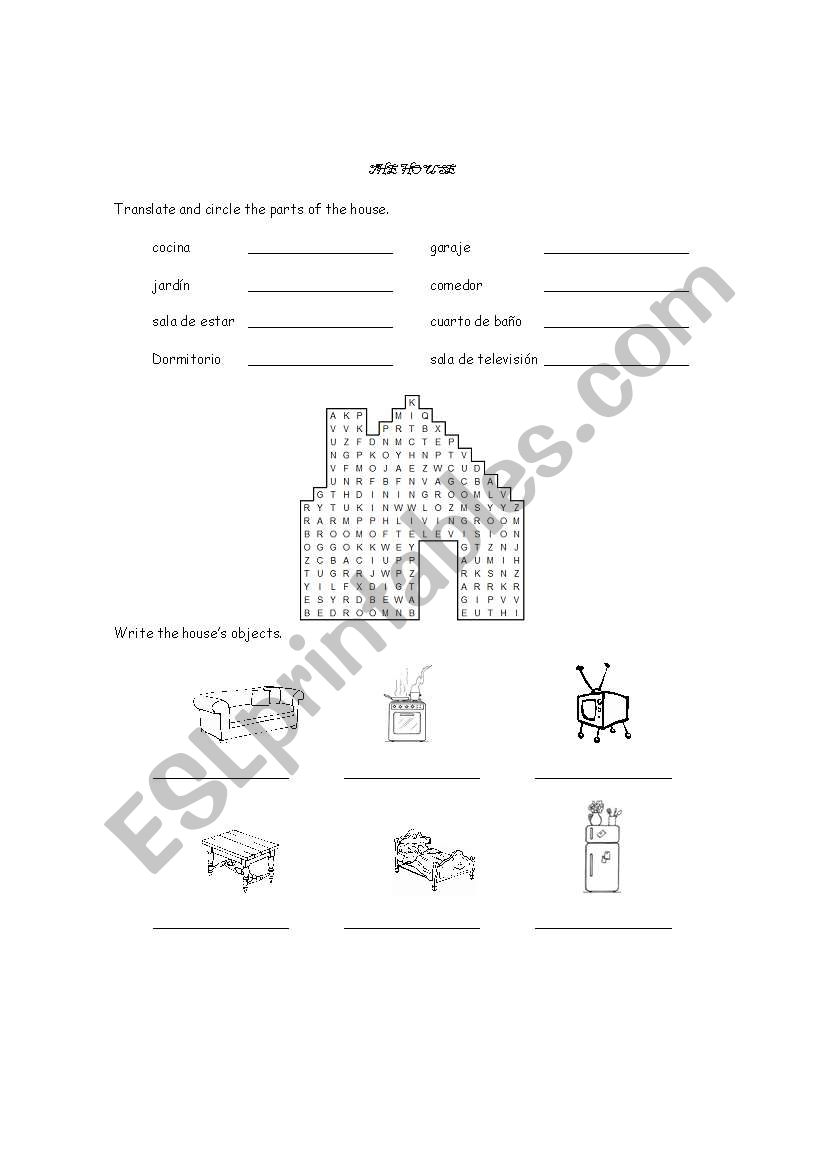 Parts of the house worksheet