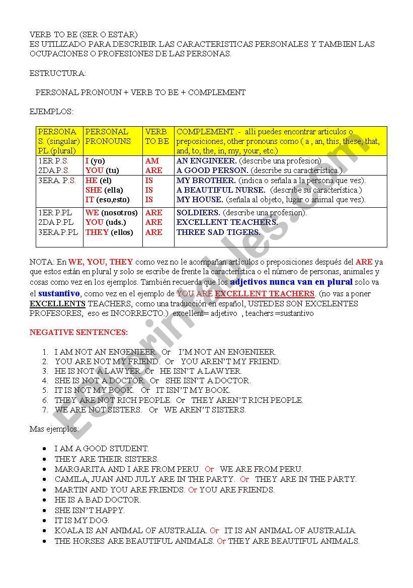 VERB TO BE worksheet