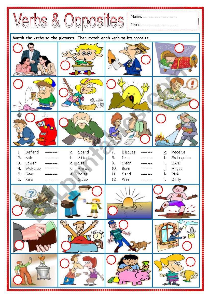 Verbs & Opposites 3 worksheet