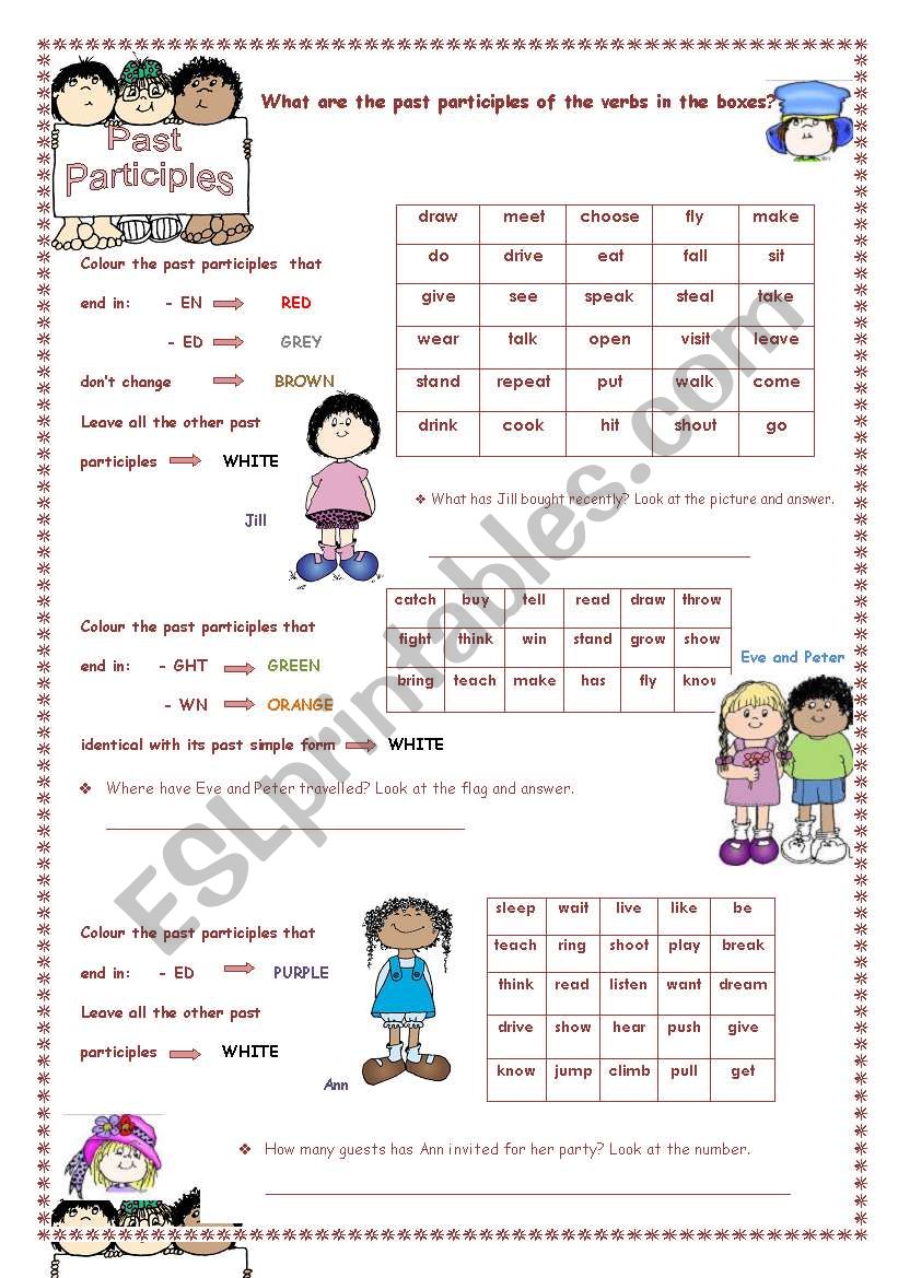 Past Participles Colouring worksheet