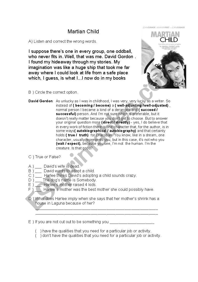 Martian child worksheet