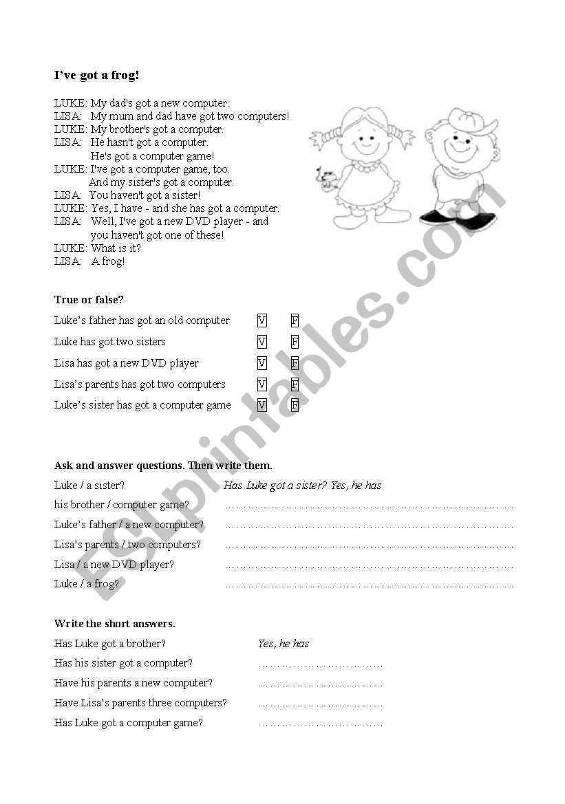 Grammar - Ive got a frog worksheet