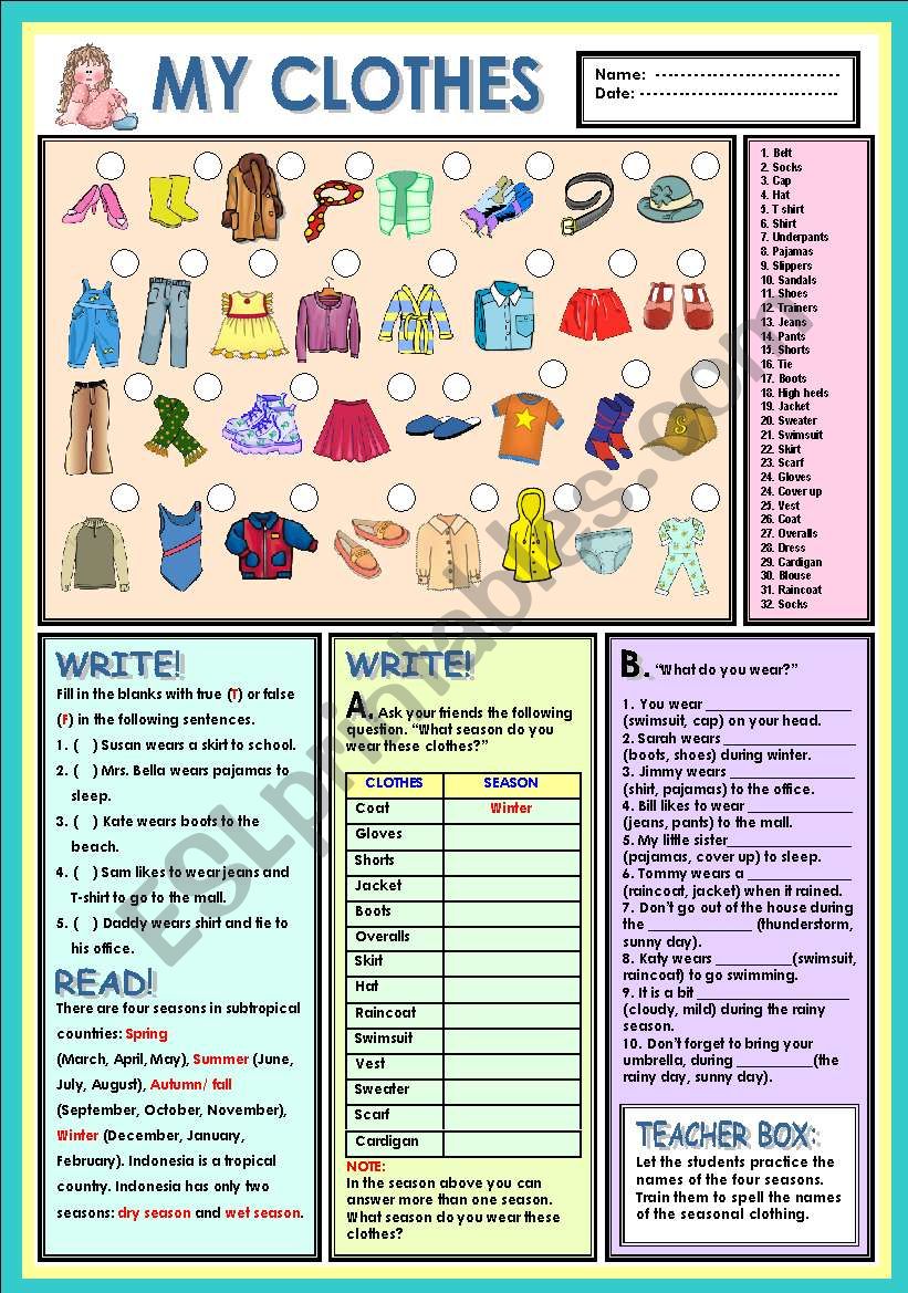 My clothes worksheet