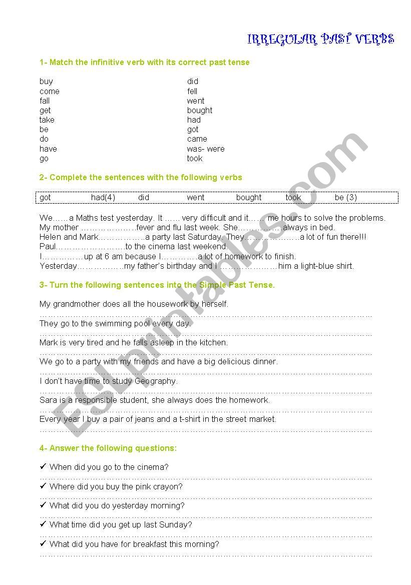 Irregular Verbs worksheet