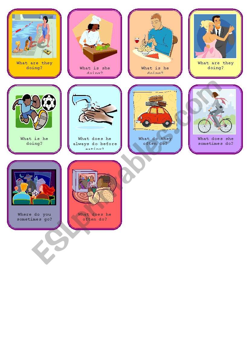 Present Simple and Continuous-activity cards