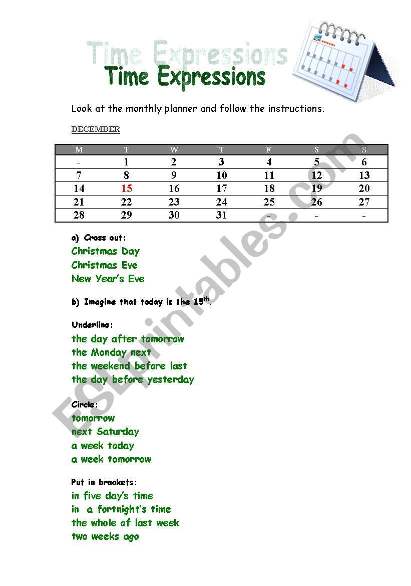 Time expressions worksheet