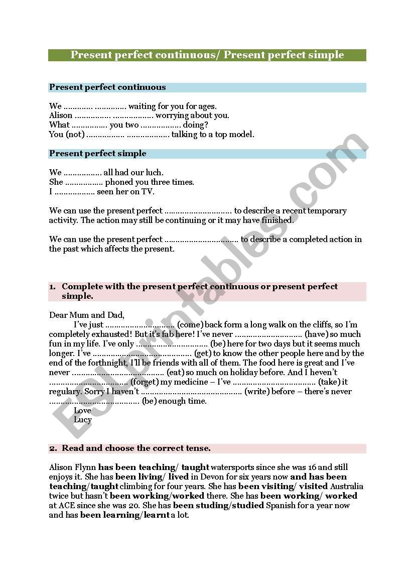 Present Perfect Continuous vs Present Perfect Simple