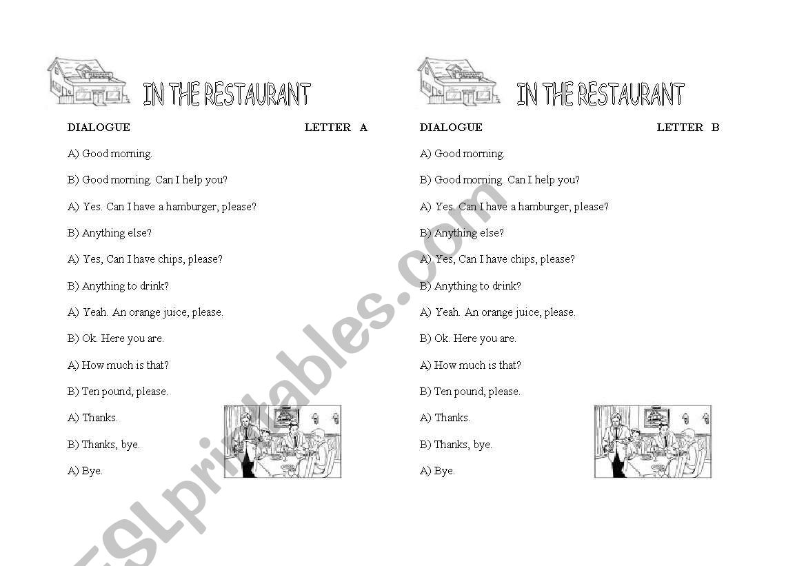 Dialogue Restaurant worksheet