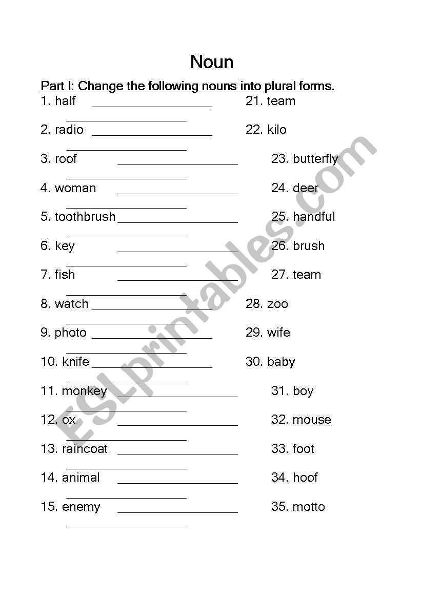 Noun worksheet