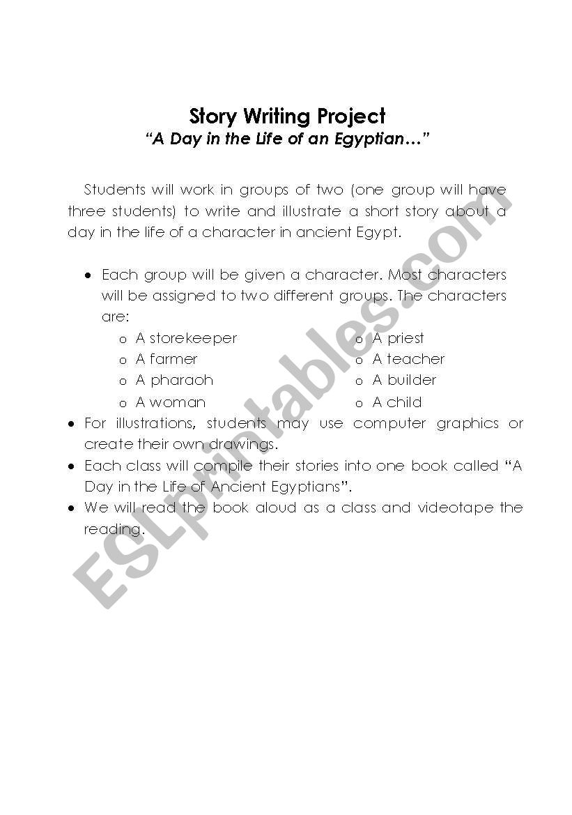 Story Writing Project Outline -- A Day in the Life of an Ancient Egyptian