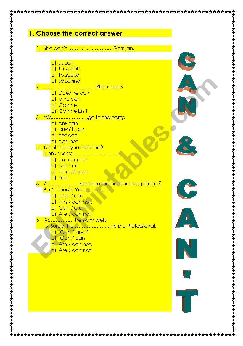 can & cant worksheet