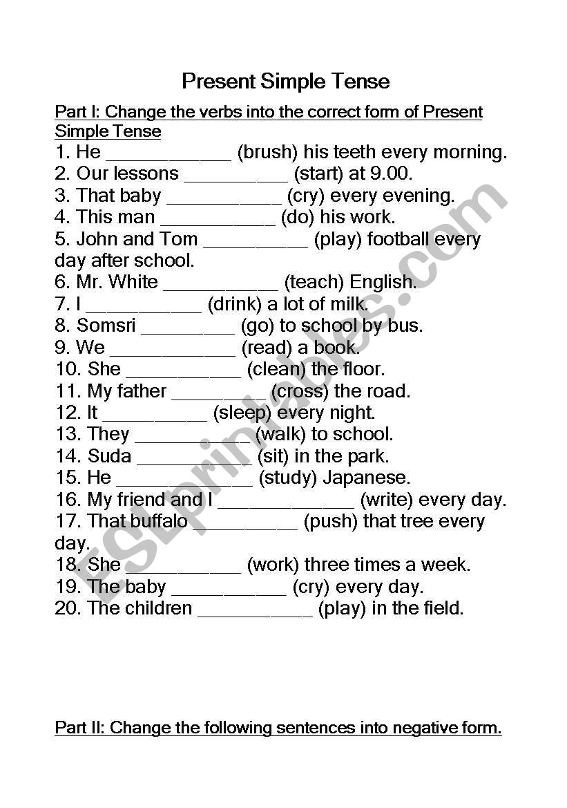 Present simple worksheet