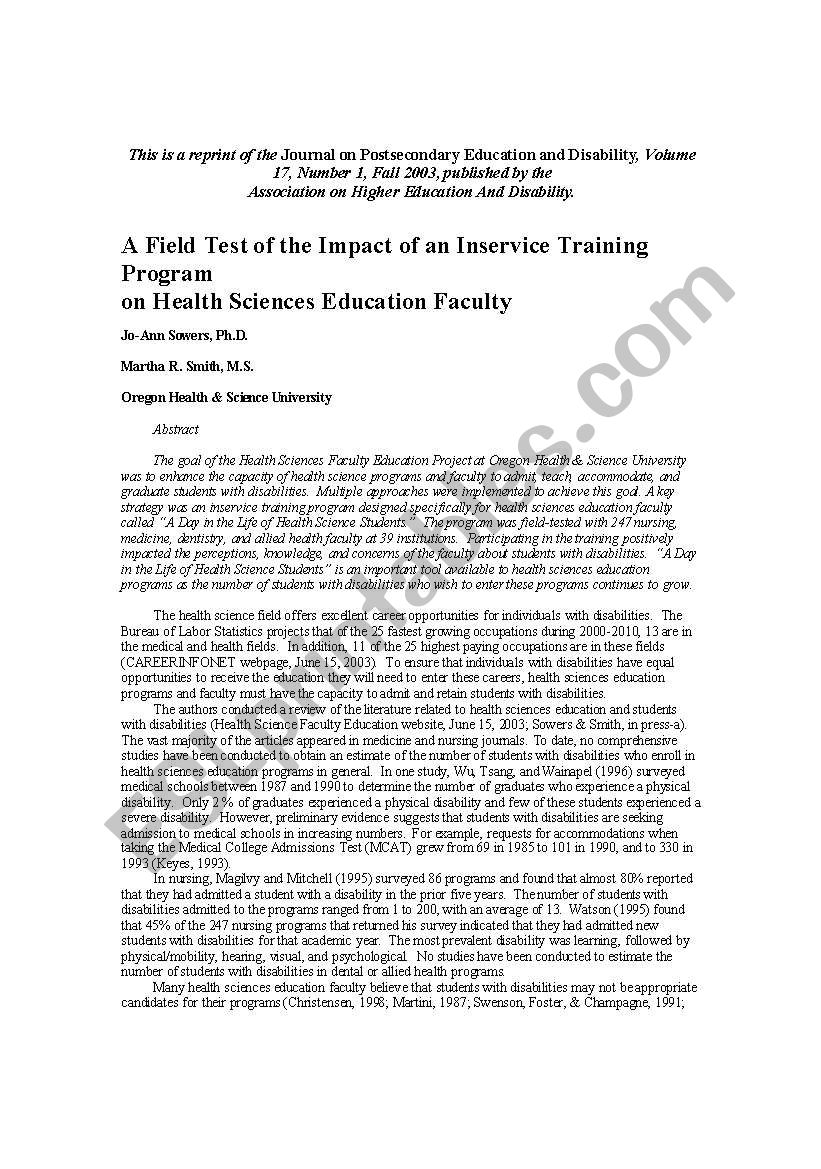 test field worksheet