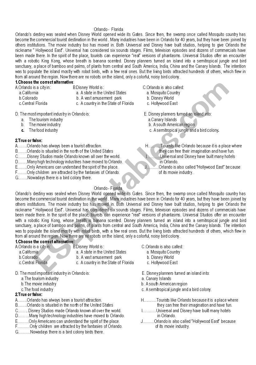 Orlando - Florida worksheet