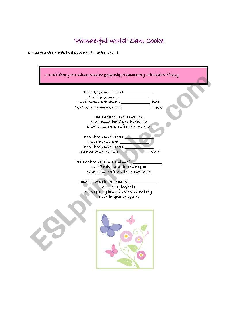 Wonderful World song fill-in worksheet