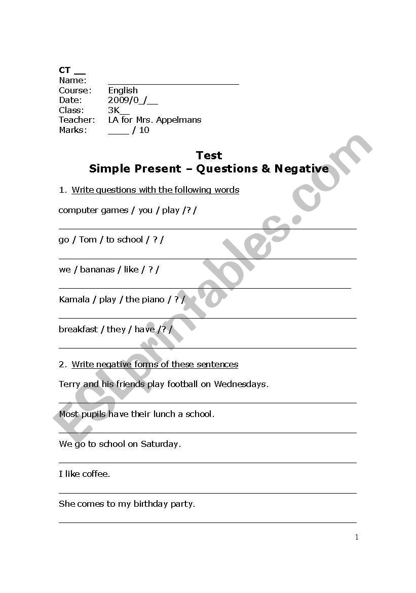 Simple Present worksheet