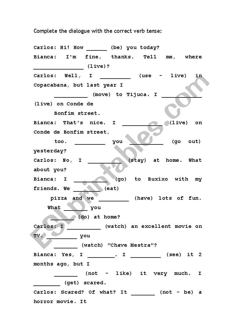 VERB TENSE REVIEW worksheet