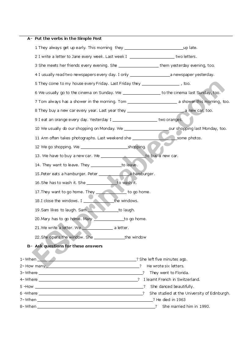 Simple Past worksheet