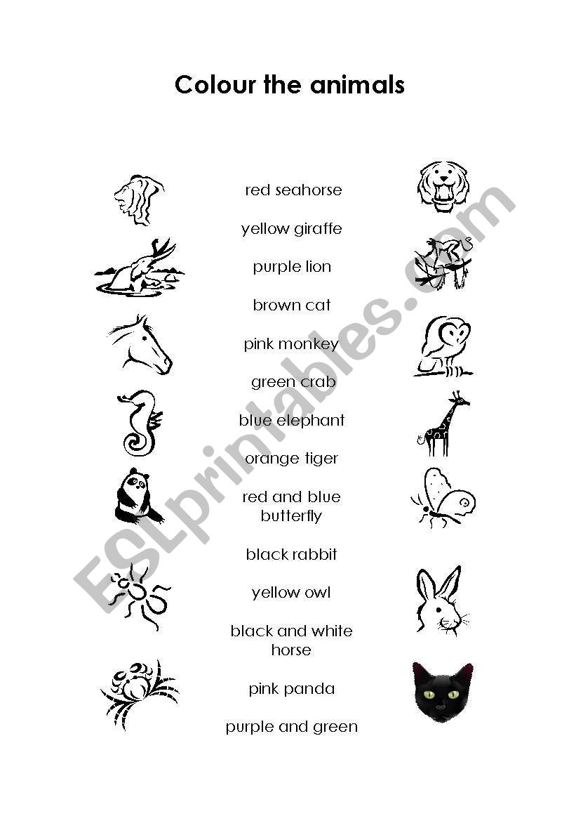 Colour the animals worksheet