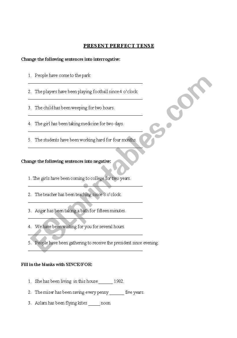 Present Perfect Tense worksheet