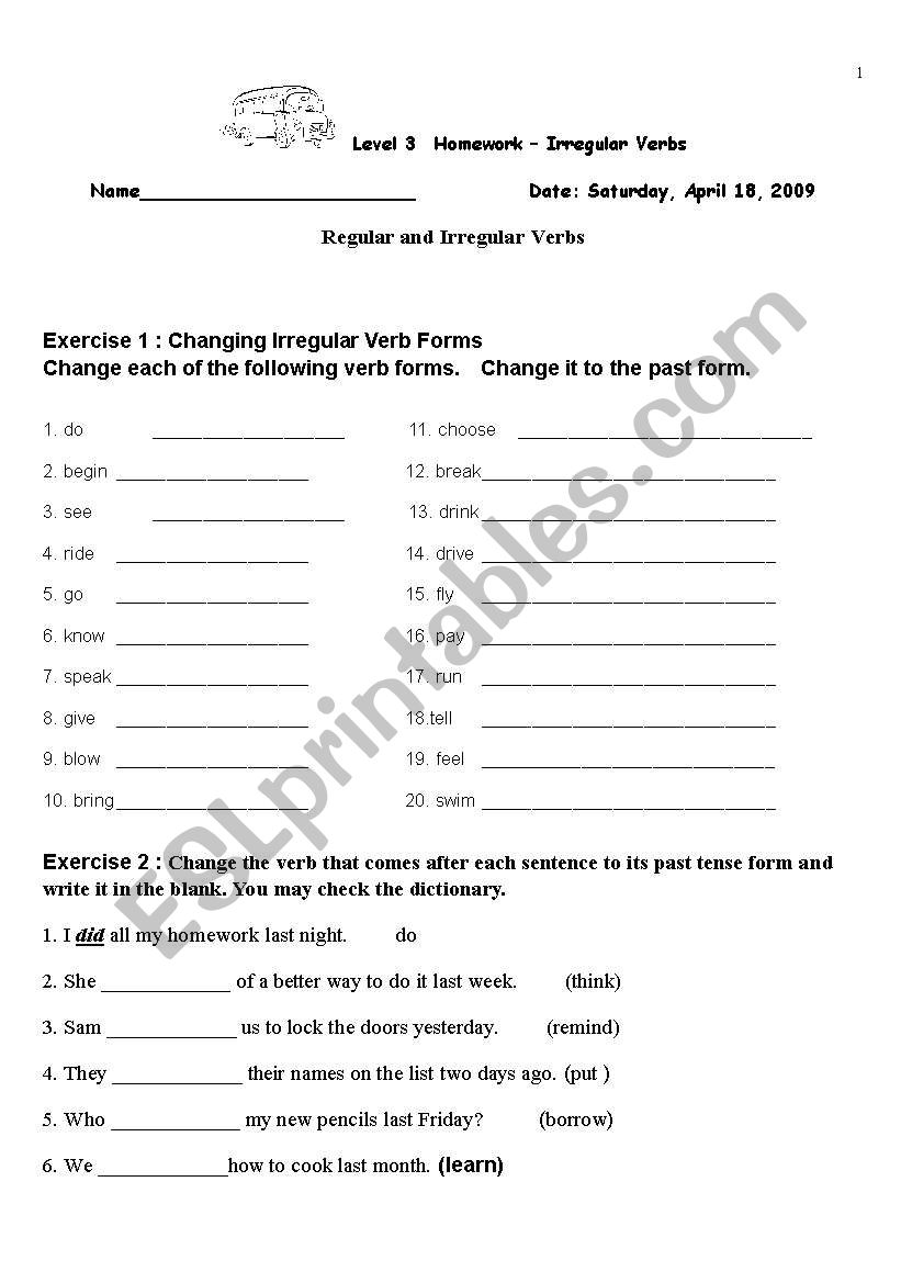 irregular verbs past tense practice