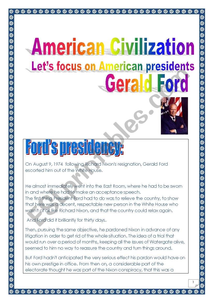 American CIVILIZATION series (n2) = Gerald Fords presidency (COMPREHENSIVE PROJECT, with KEY, 5 pages, printer-friendly, 17 tasks)