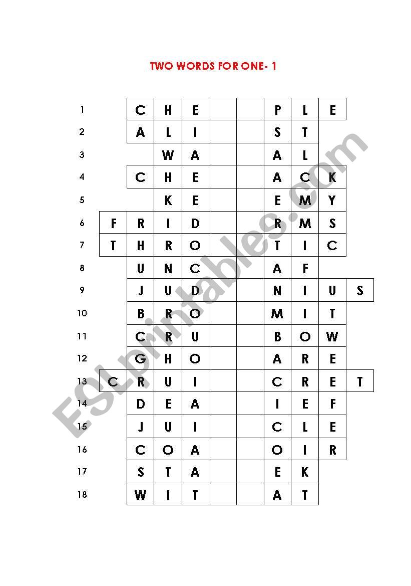 two words from one 1 worksheet