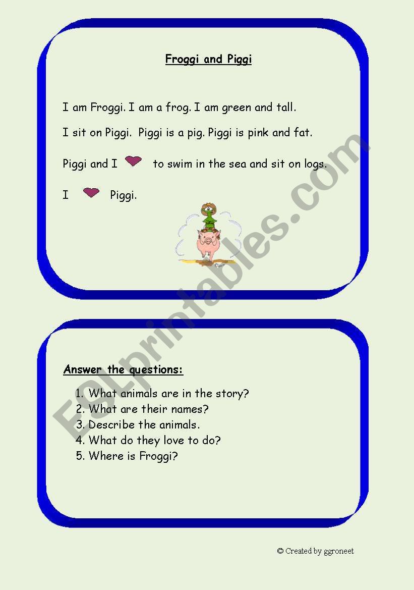 Froggi and Piggi worksheet