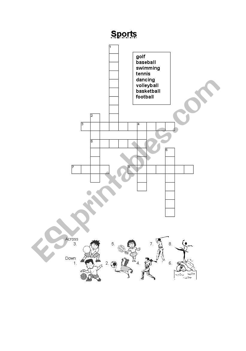 Sports crossword worksheet