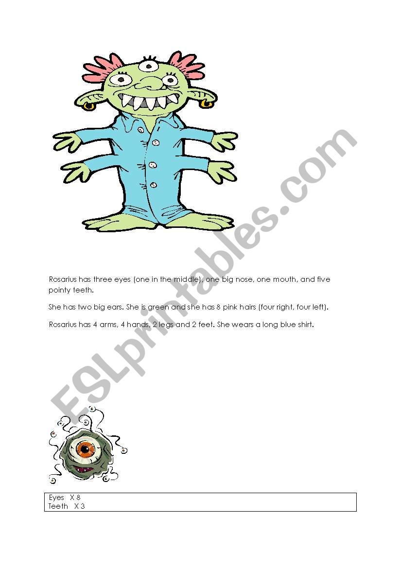describing monsters worksheet