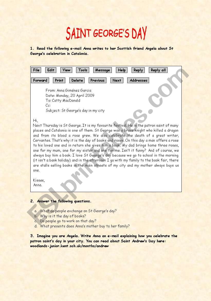 St Georges Day worksheet