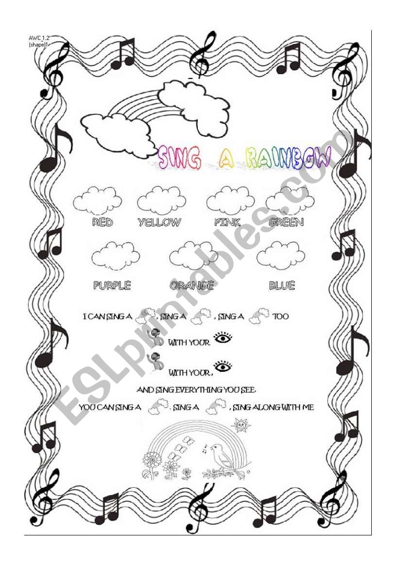 Sing a Rainbow worksheet for 1st level