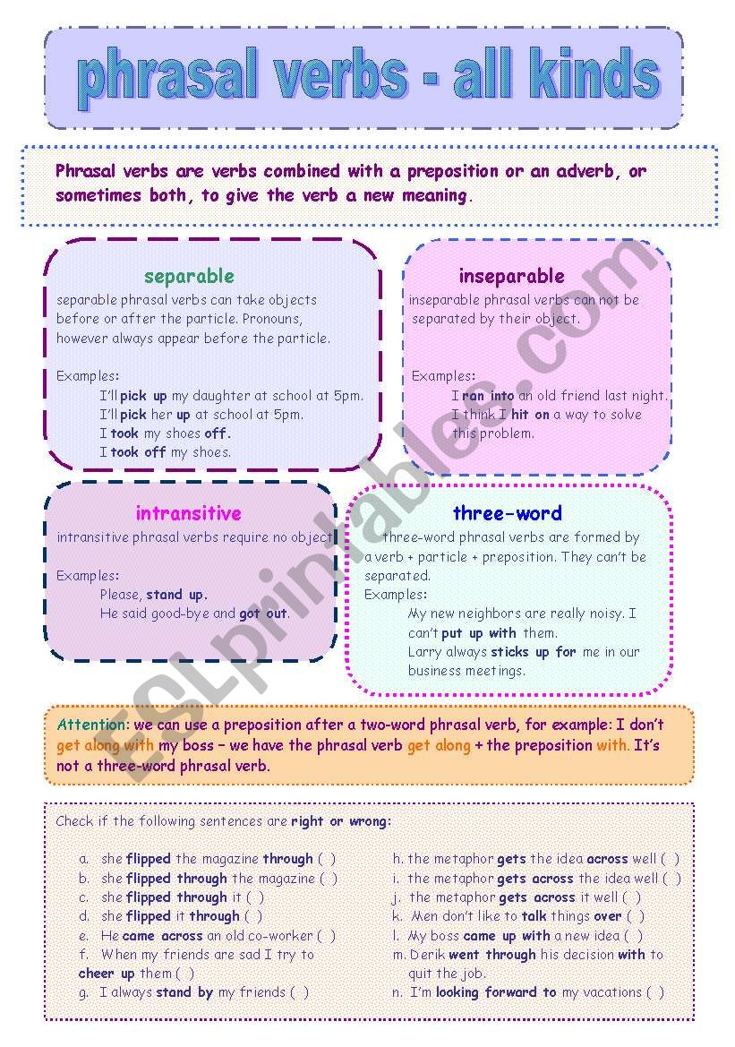 phrasal verbs - all kinds worksheet