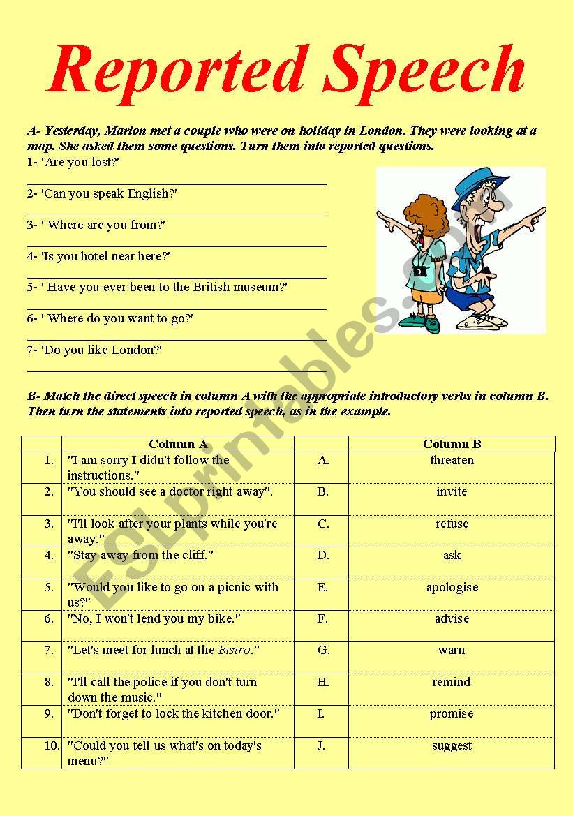 REPORTED SPEECH worksheet