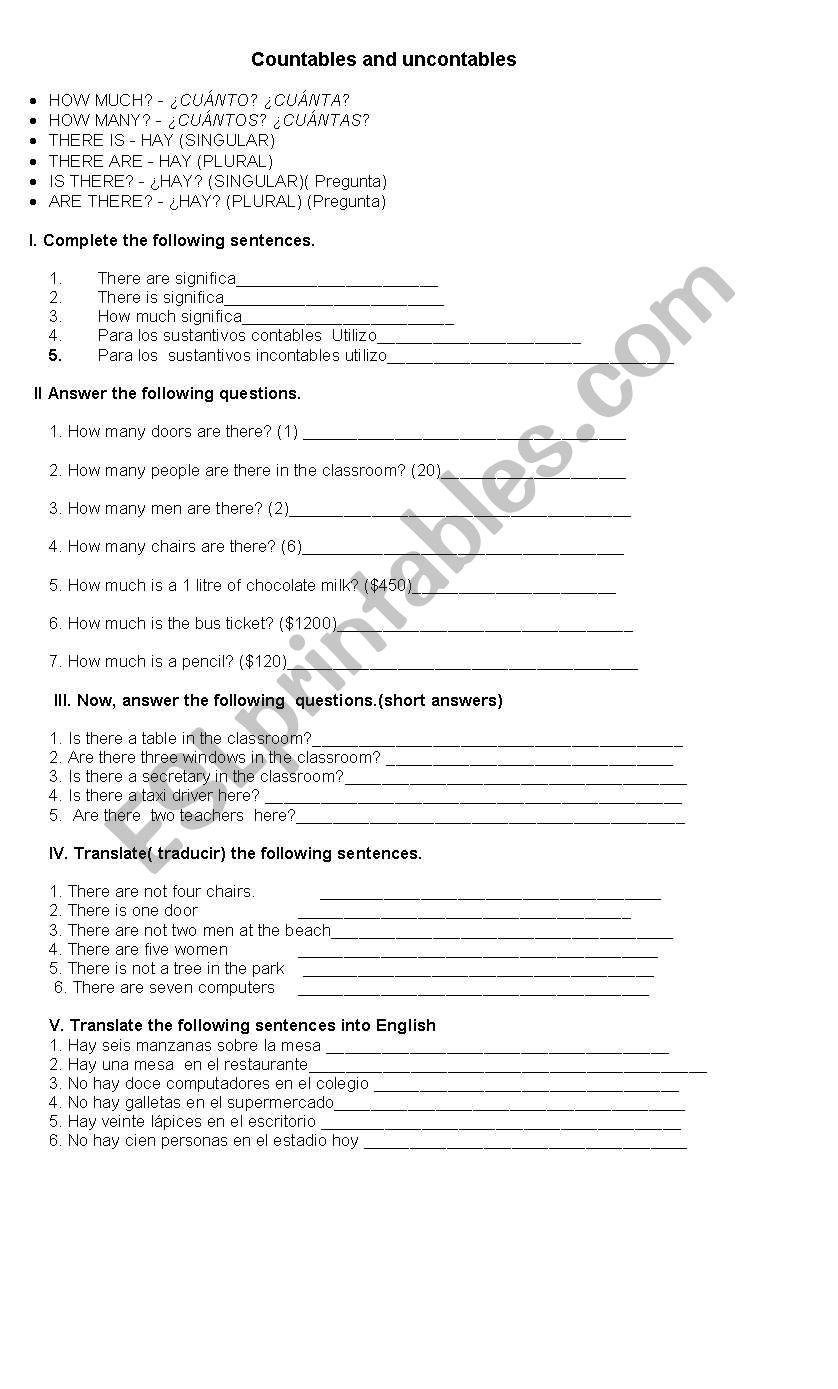 How much and how many worksheet