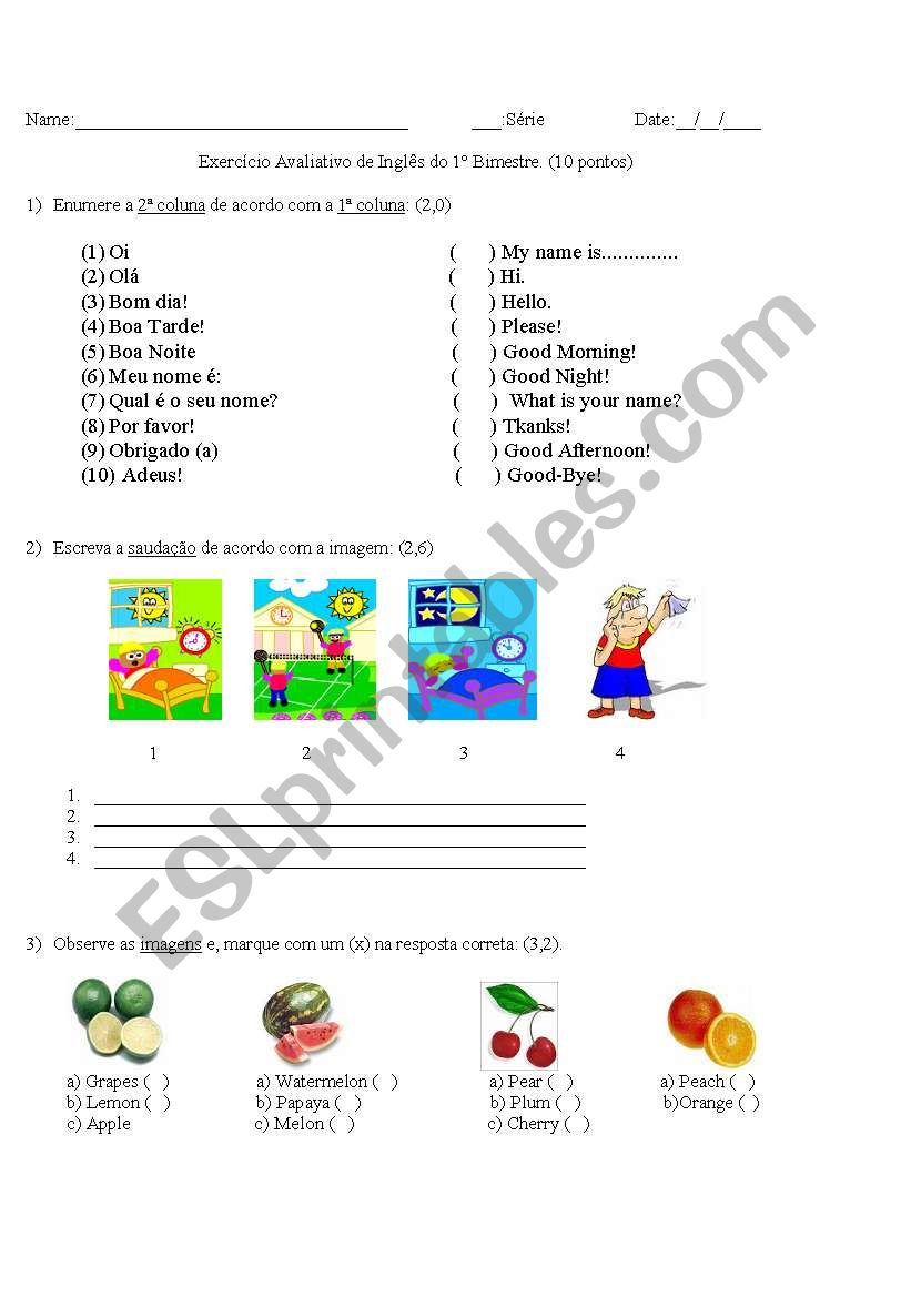 Tests of English. worksheet