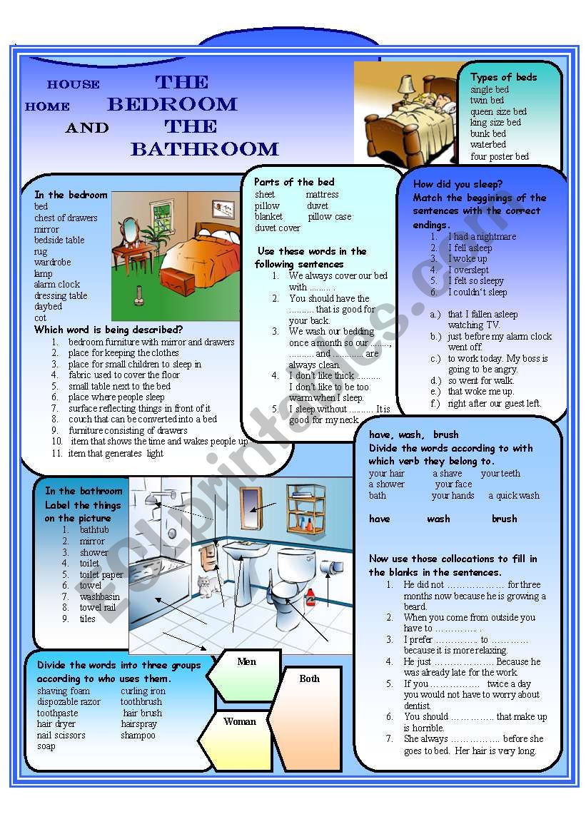 The bedroom and the bathroom worksheet