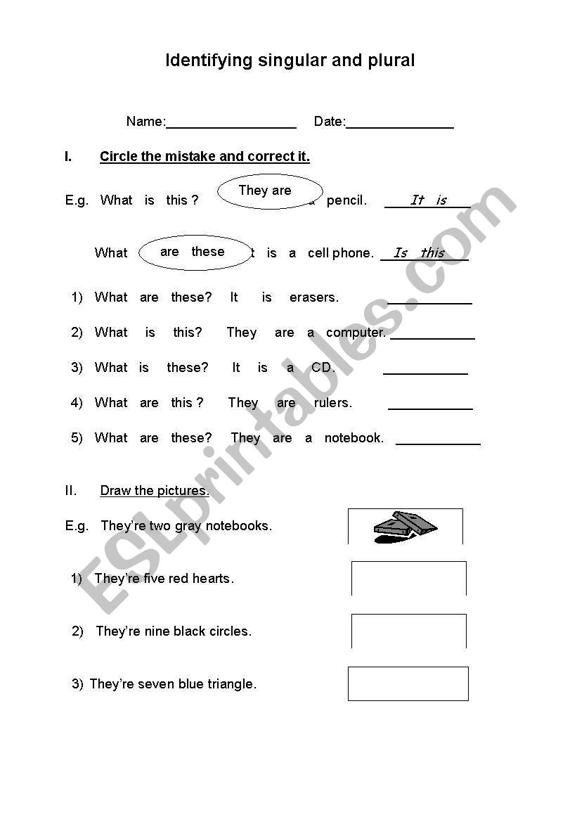  singular and plural. worksheet