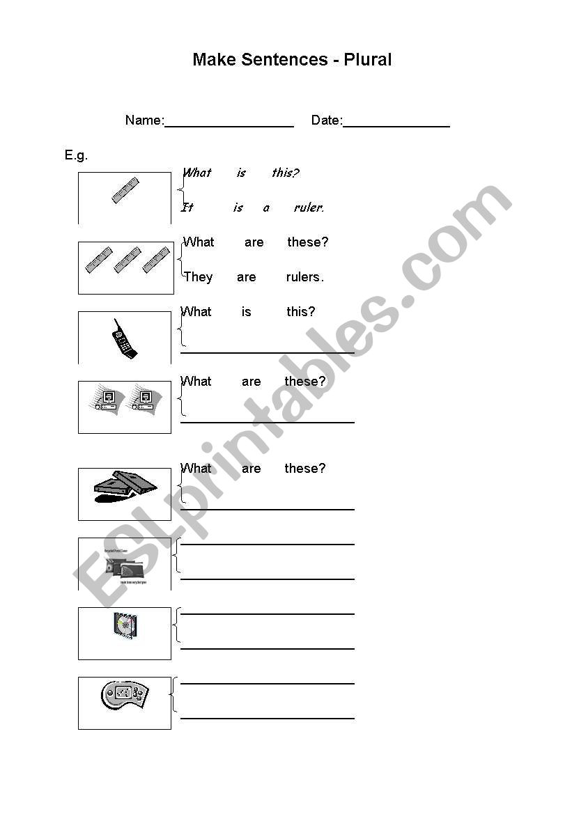  Make Sentences - Plural worksheet