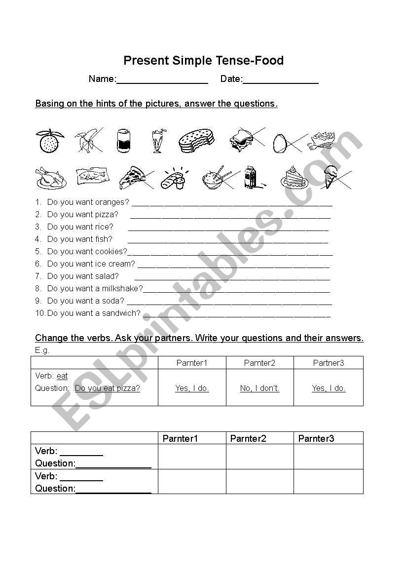 Present Simple  Tense-Food worksheet