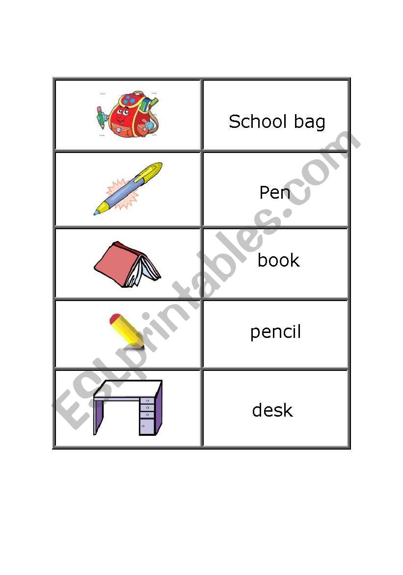 school things pairs worksheet