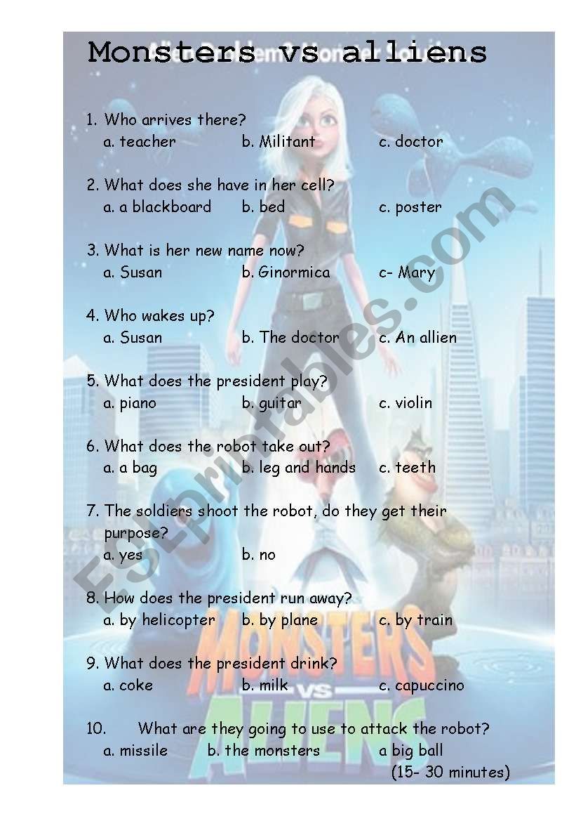 MONSTERS VS ALLIENS PART 2 worksheet