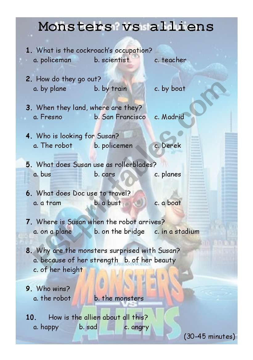 MONSTERS VS ALLIENS PART 3 worksheet