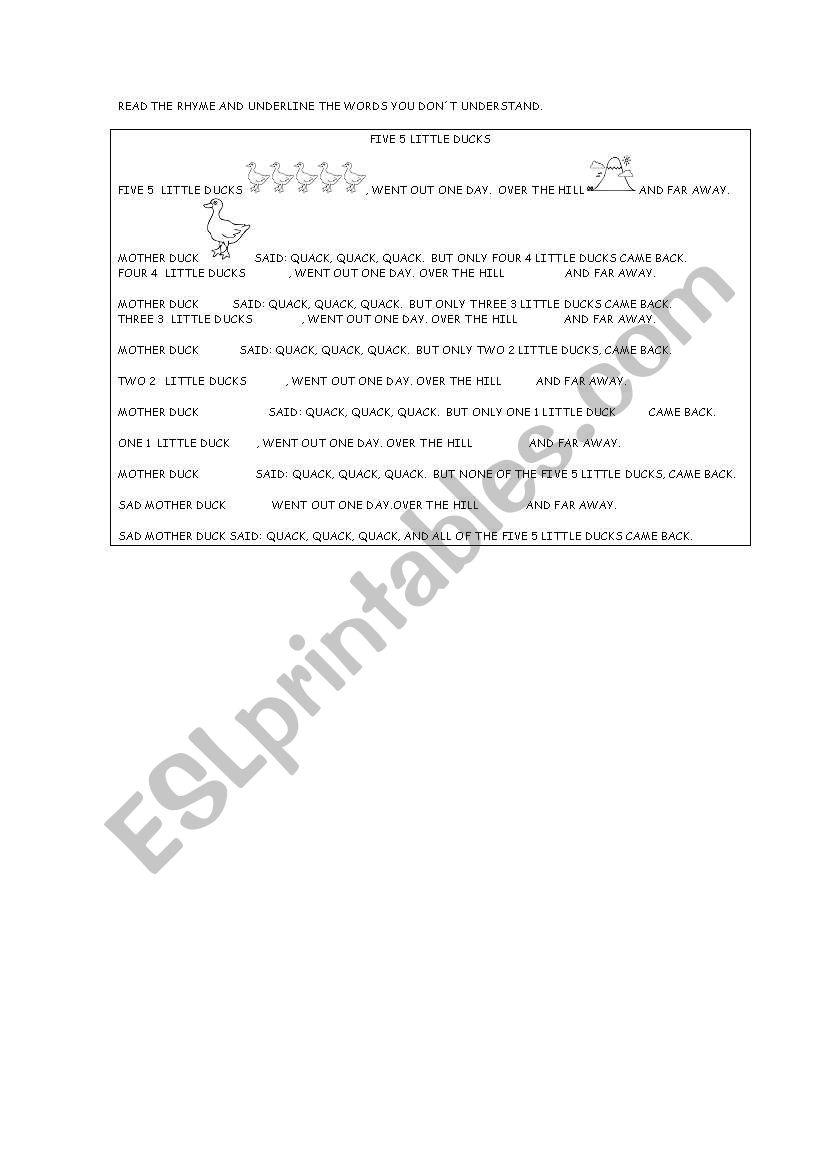 five little ducks worksheet